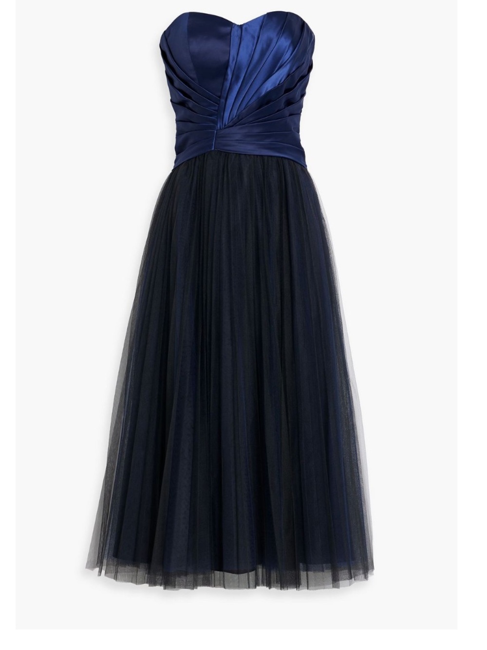Zac Posen. Size 6. Strapless Navy Tulle Midi Dress